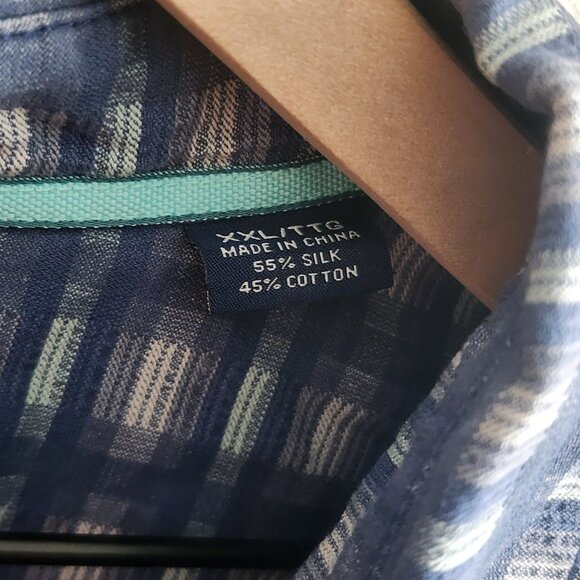 Tommy Bahama Shirt Mens 2XL Blue Plaid Silk Cotton Short Sleeve Button Up Marlin - Picture 5 of 9